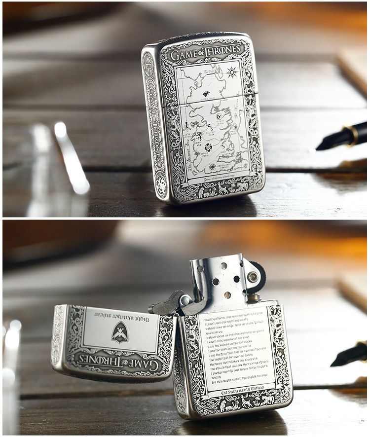 zippo打火机专场zippo 冰与火之歌-纯银23雕刻常规机纯银冰与火23