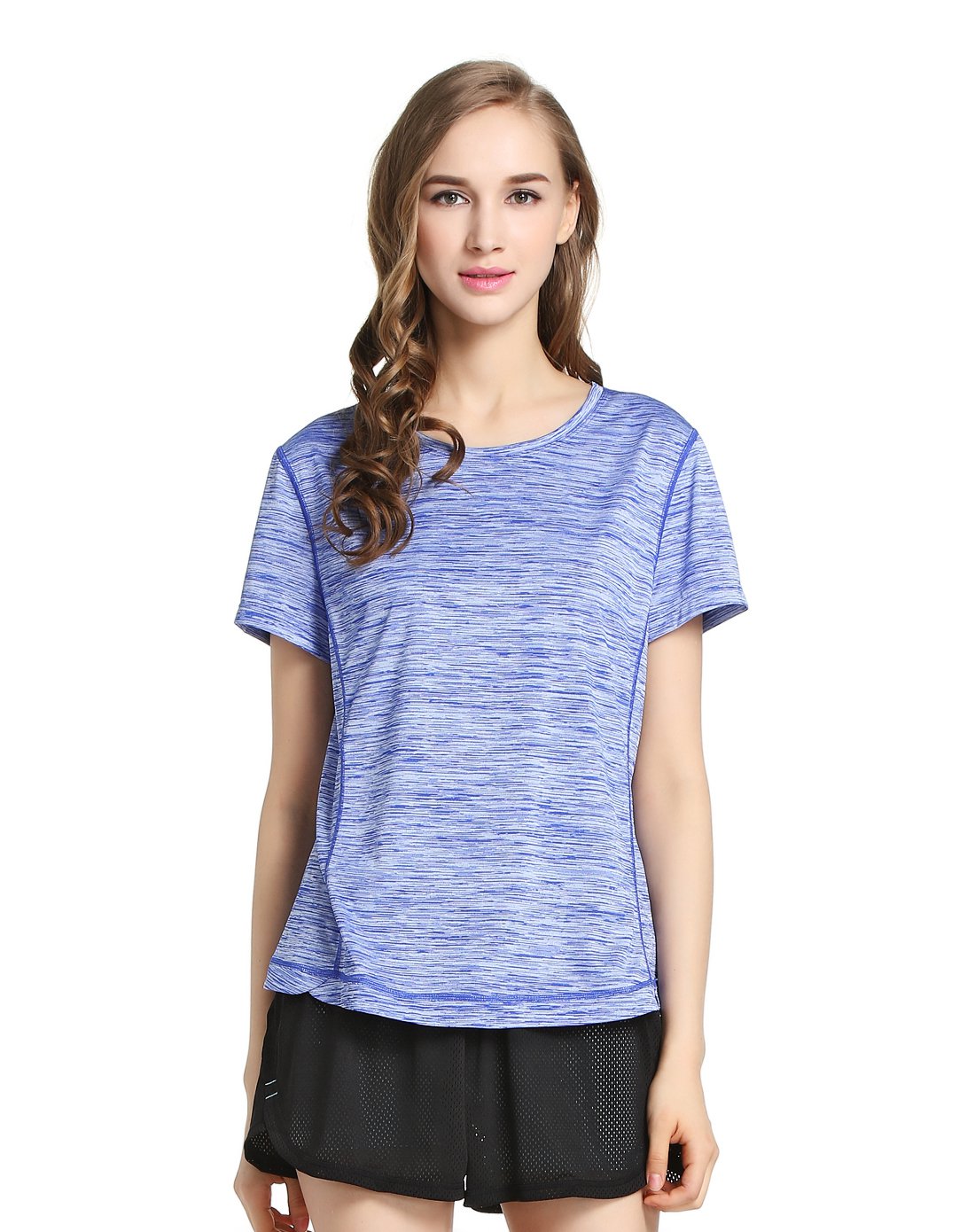 网球短袖t恤女荧光色女款吸汗速干上衣蓝色