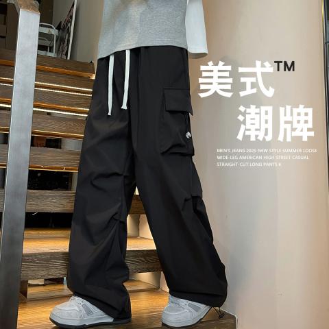 班尼路 【褶皱工装裤】春秋青少年百搭宽松休闲直筒系带大口袋设计长裤潮 图片 3