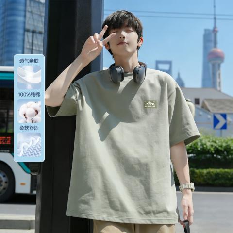 班尼路 【百搭出游】休闲纯棉短袖t恤男圆领夏季正肩青少年男款运动上衣 图片 2