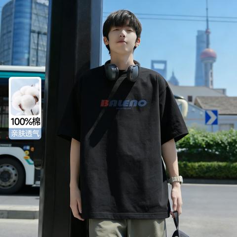 班尼路 【100%棉】26年圆领纯棉短袖男士t恤夏季新款正肩体恤上衣 图片 2