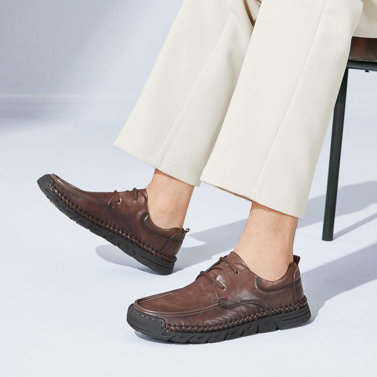 骆驼 【头层牛皮】春夏男牛皮手工鞋户外复古休闲皮鞋软底缝线鞋爸爸鞋