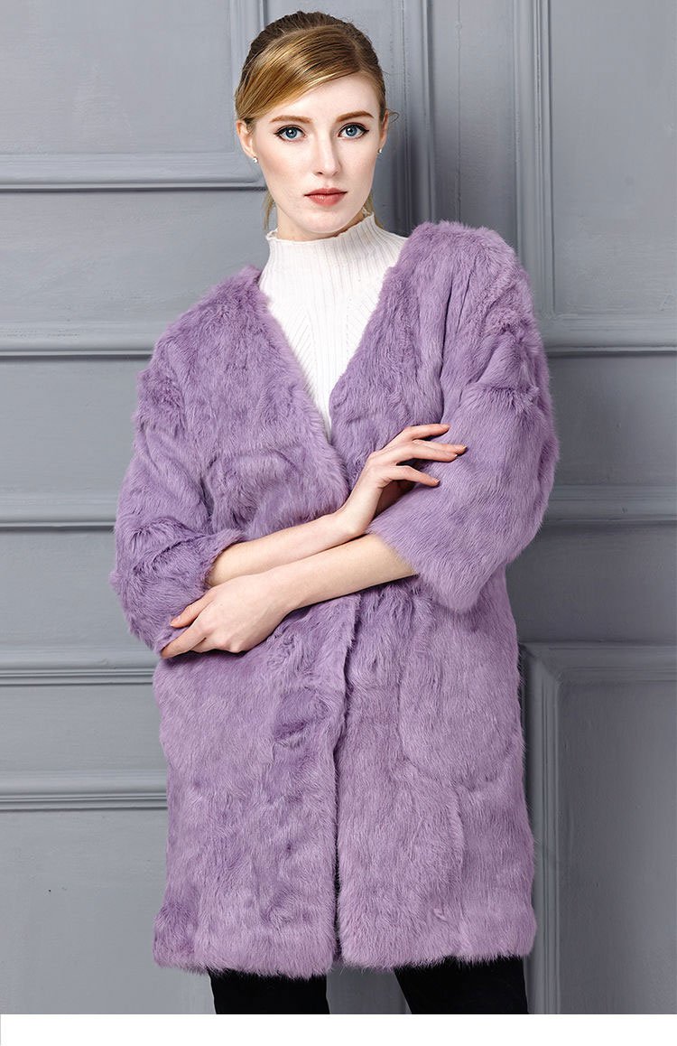 女款紫色色兔毛外套