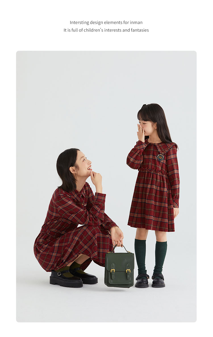 母女亲子装女童连衣裙春秋装jk学院风新年儿童格子衬衫裙公主裙