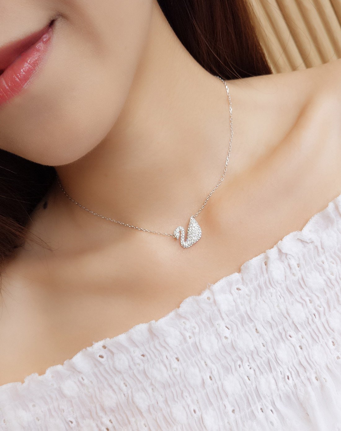 925银白天鹅项链经典复古百搭锁骨链礼物
