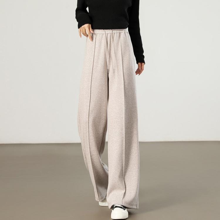 斯尔丽 【含羊毛人字纹阔腿裤】时尚女士通勤气质宽松长款休闲裤女裤