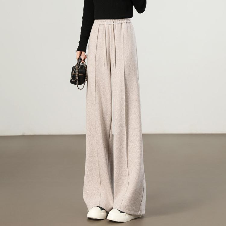 斯尔丽 【含羊毛人字纹阔腿裤】时尚女士通勤气质宽松长款休闲裤女裤