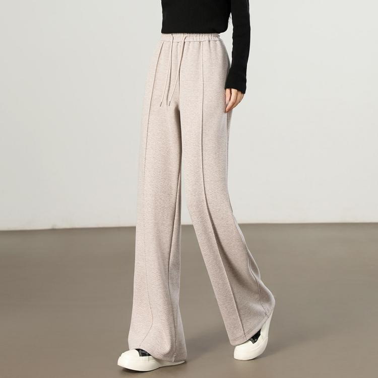 斯尔丽 【含羊毛人字纹阔腿裤】时尚女士通勤气质宽松长款休闲裤女裤