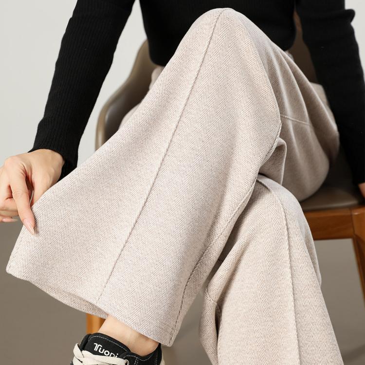 斯尔丽 【含羊毛人字纹阔腿裤】时尚女士通勤气质宽松长款休闲裤女裤