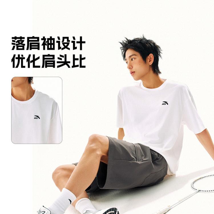 安踏 针织短袖男女学生夏季薄款纯色圆领套头宽松透气t恤中性休闲上衣