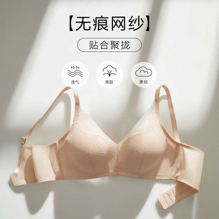 安莉芳 【升级 舒挺杯双专利】网纱无钢圈可机洗小胸聚拢侧收文胸