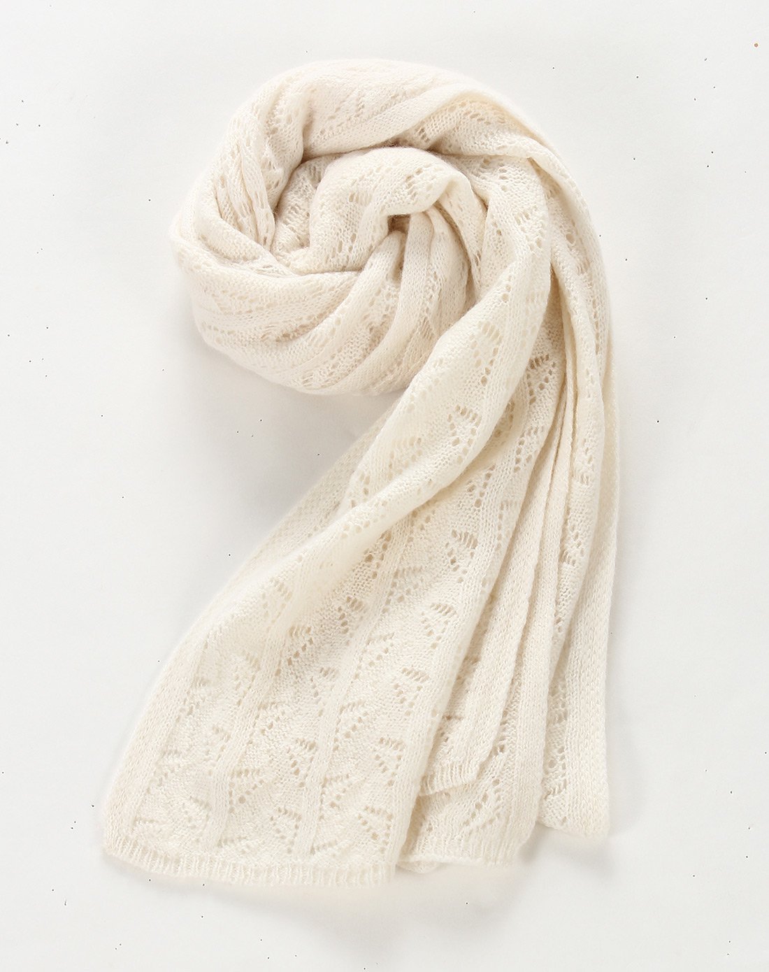 女纯色12针镂空提花羊绒围巾