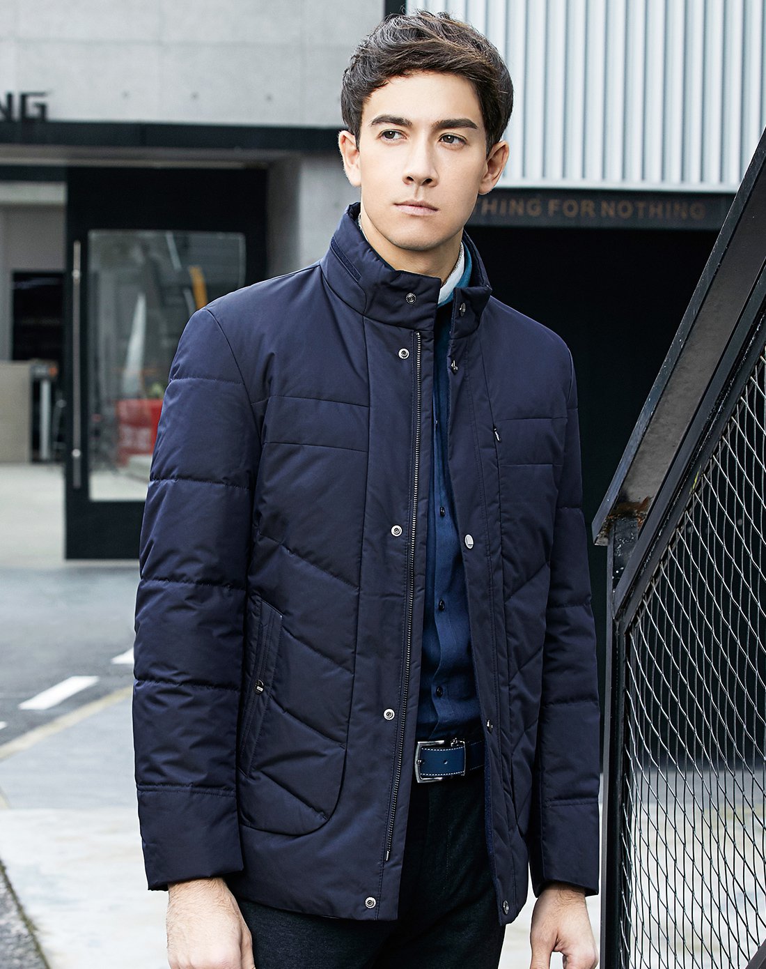 冬装 时尚立领加厚保暖白鸭绒商务经典男士羽绒服