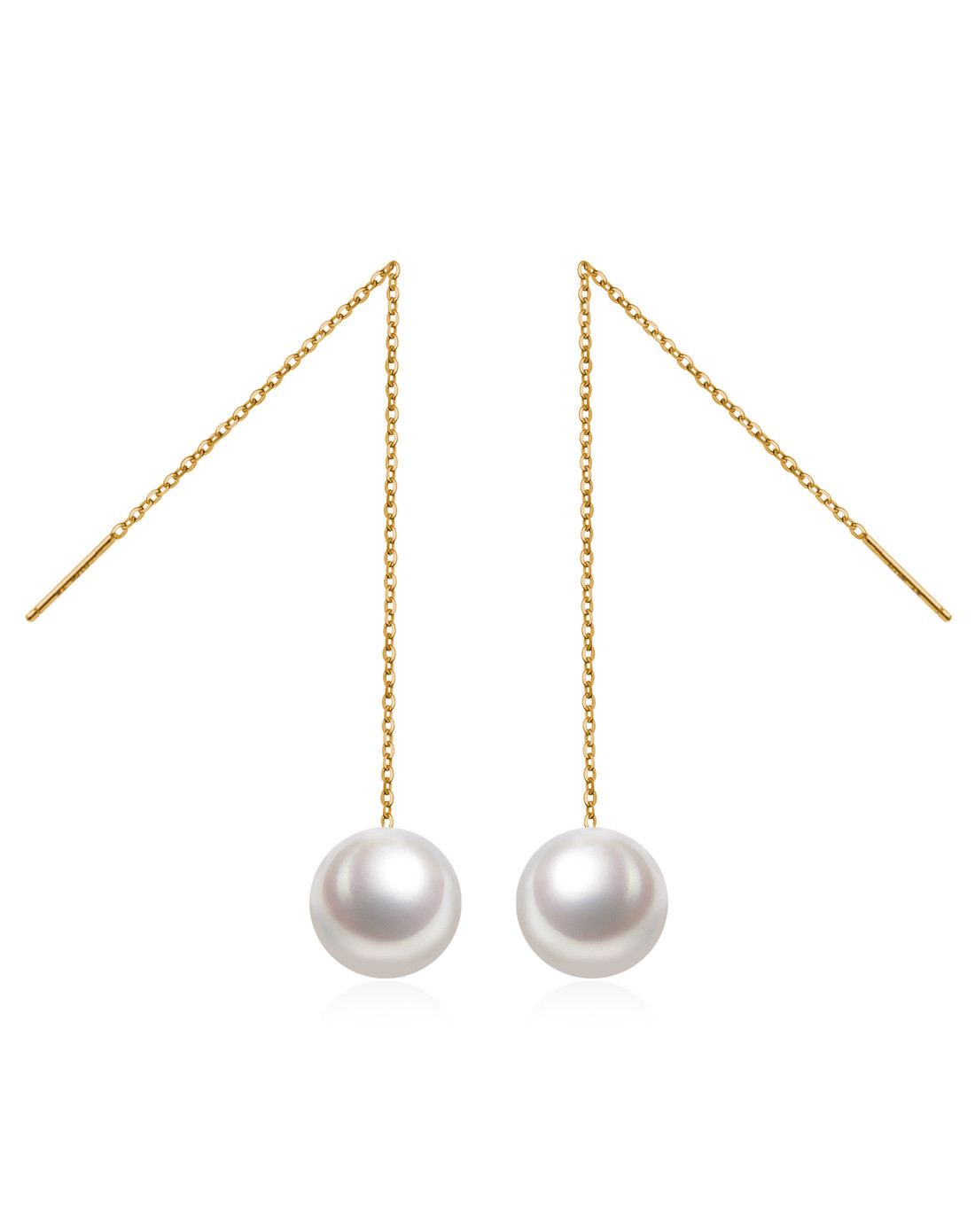 千足珍珠 魅羽 正圆无瑕黄18k金珍珠耳线 商务送礼