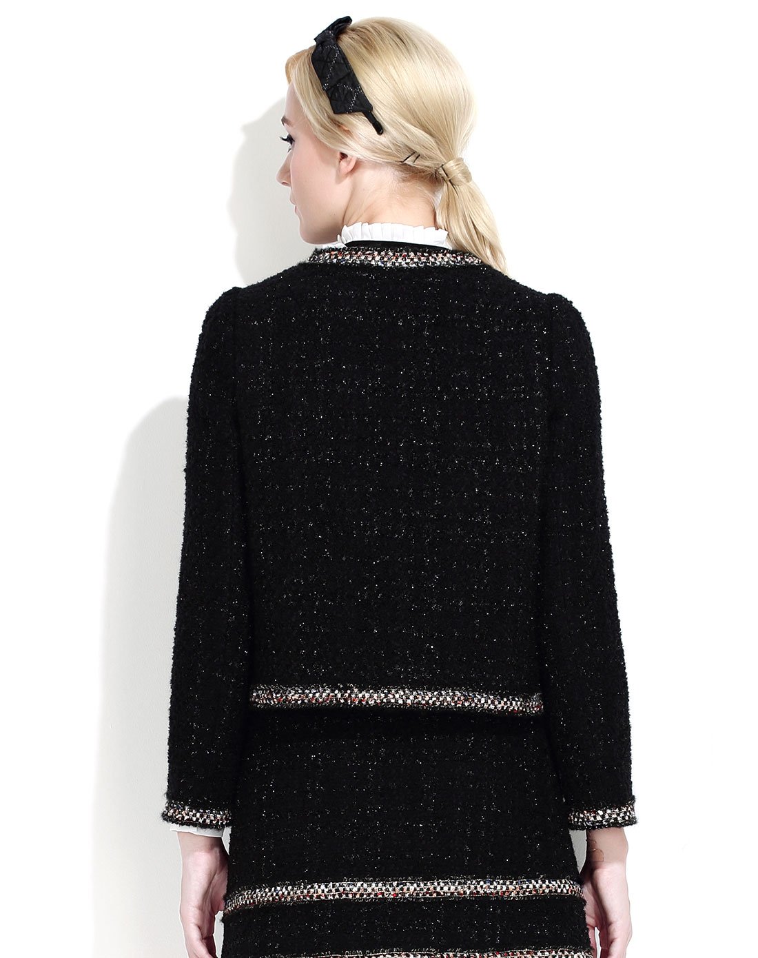 粗花呢小香风短外套黑色