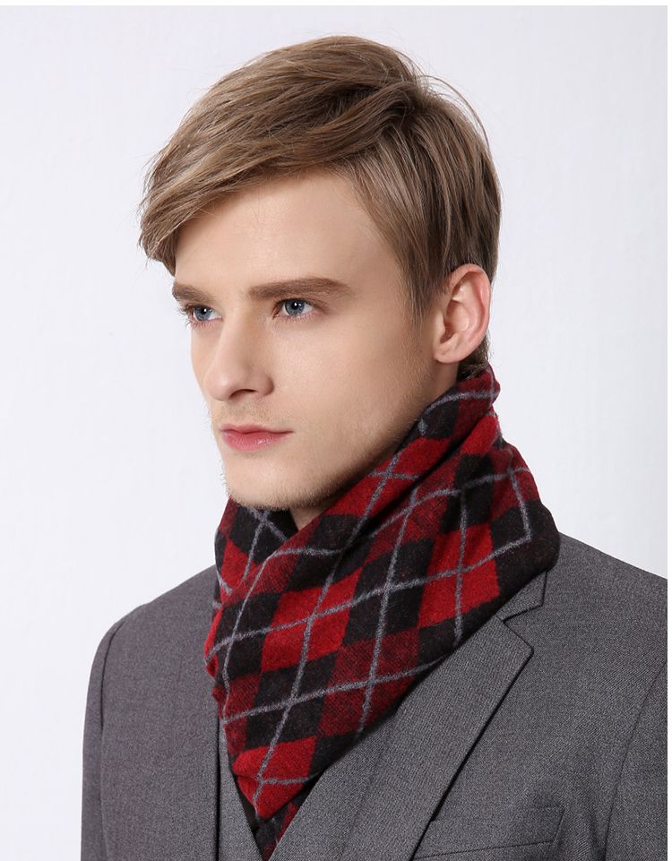 秋冬款经典商务撞彩纹理散穗男士围巾围脖