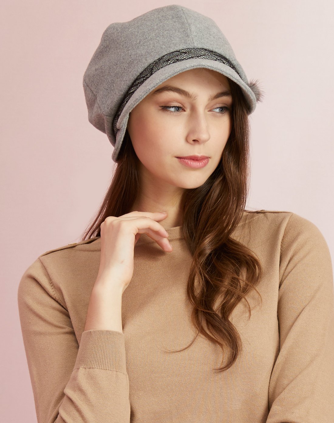 乐为女士秋冬季帽子羊毛呢淑女帽韩版礼帽冬天保暖盆帽