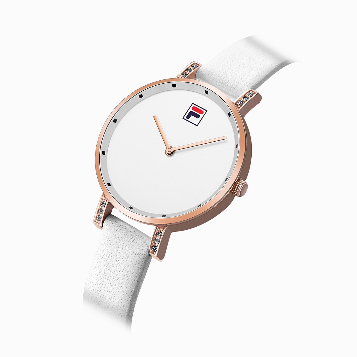 斐乐fila 简约镶钻点状刻度两针石英女士手表送母亲送女友斐乐手表