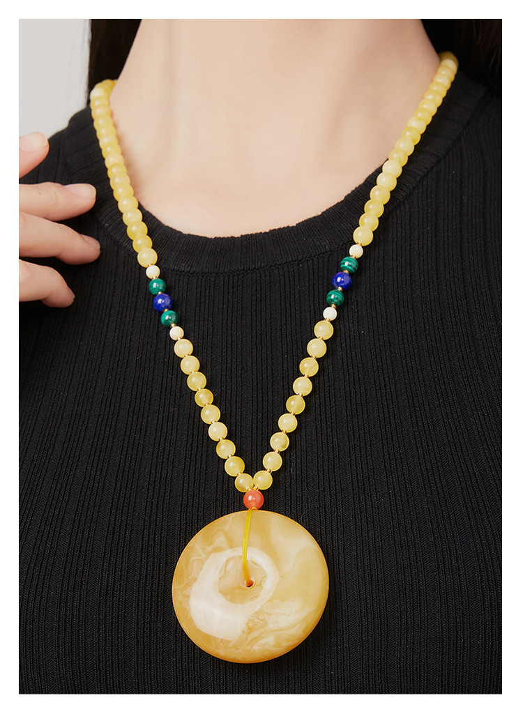 精选原石天然琥珀蜜蜡厚实饱满云纹奇特平安扣吊坠配精美琥珀链