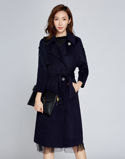 蔓诺蒂 【2017冬新款】女款风衣式双面呢大衣