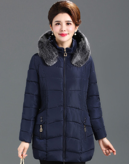 麦子熟了冬季连帽毛领修身棉衣 中老年女装妈妈装保暖棉衣