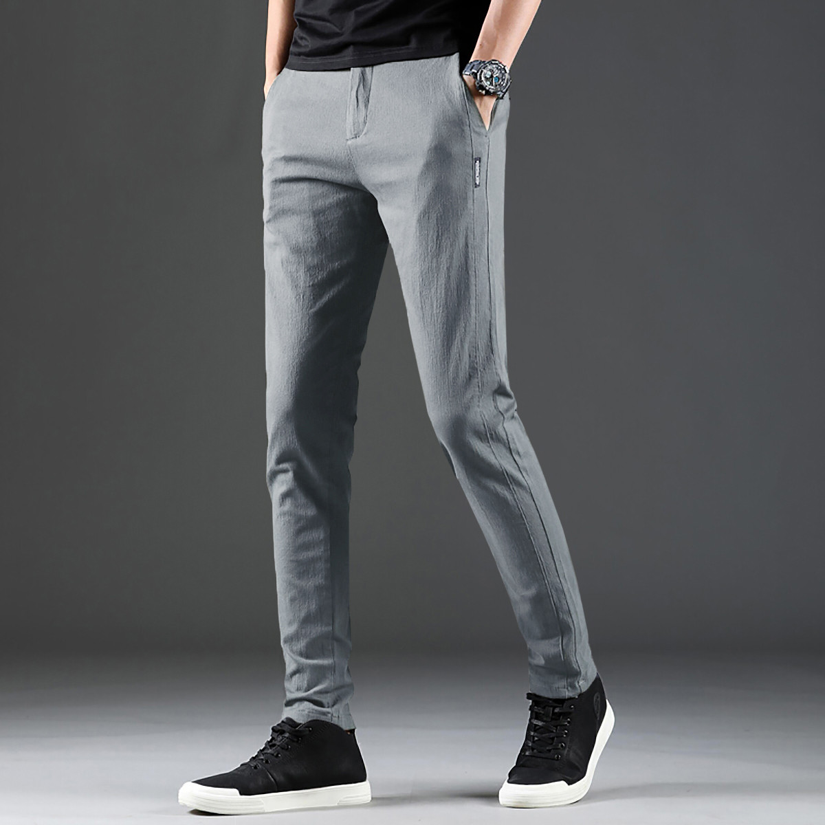 时尚青年棉质透气修身文艺休闲休闲裤男裤男裤子男士运动裤男士休闲裤