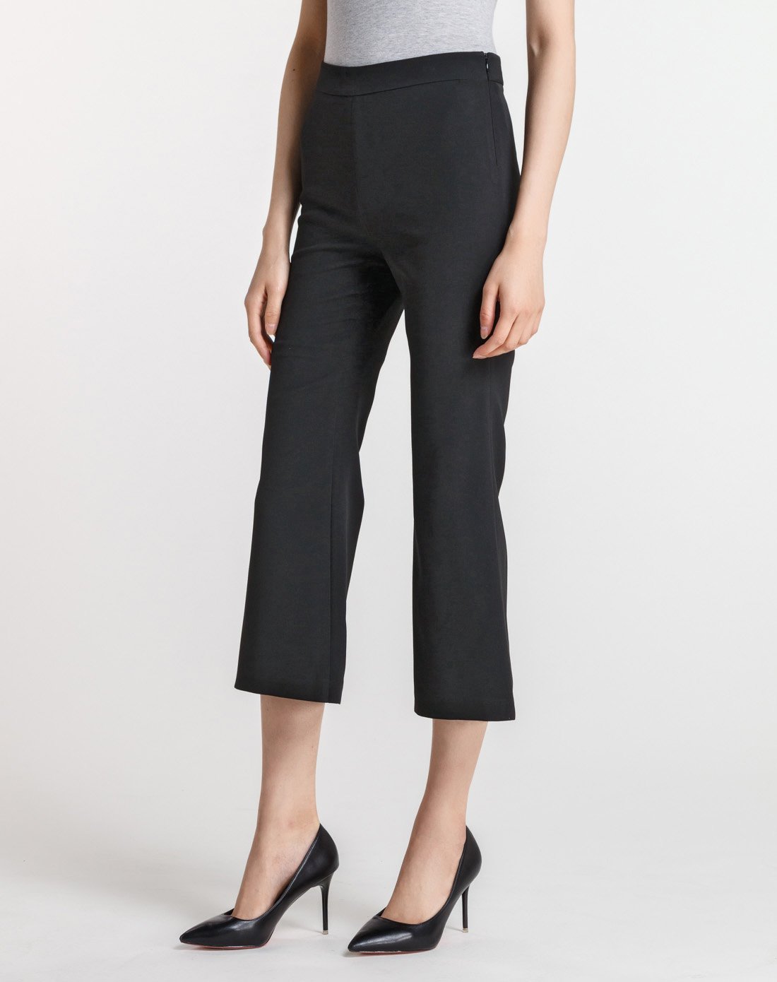 弹力布九分喇叭裤