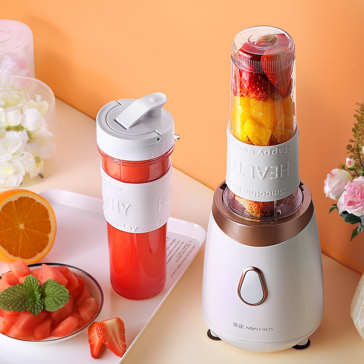 金正jzm-2007一机双杯 便携式榨汁机家用多功能全自动迷你果汁机榨汁