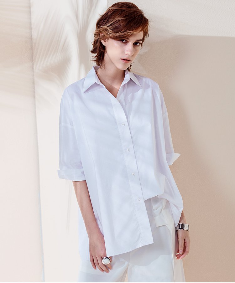 宽松中袖休闲中长衬衣