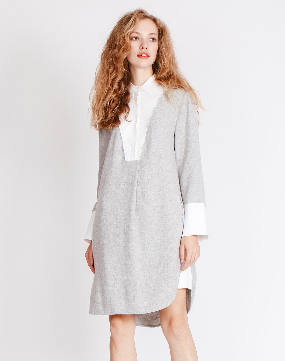 贝尔尼尼秋冬女装拼接领口针织连衣裙