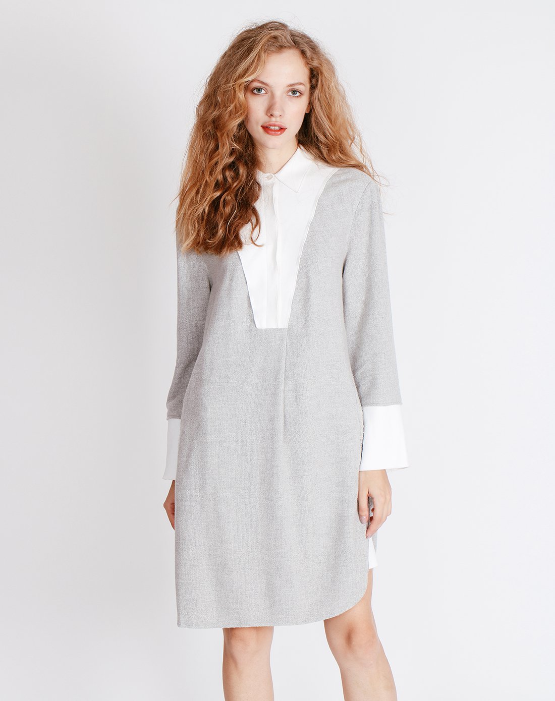 贝尔尼尼秋冬女装拼接领口针织连衣裙