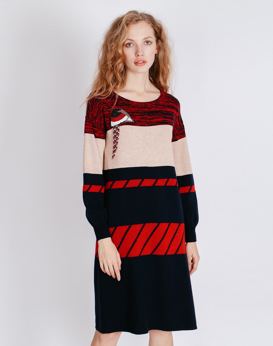 贝尔尼尼秋冬女装中长款纯羊毛针织连衣裙