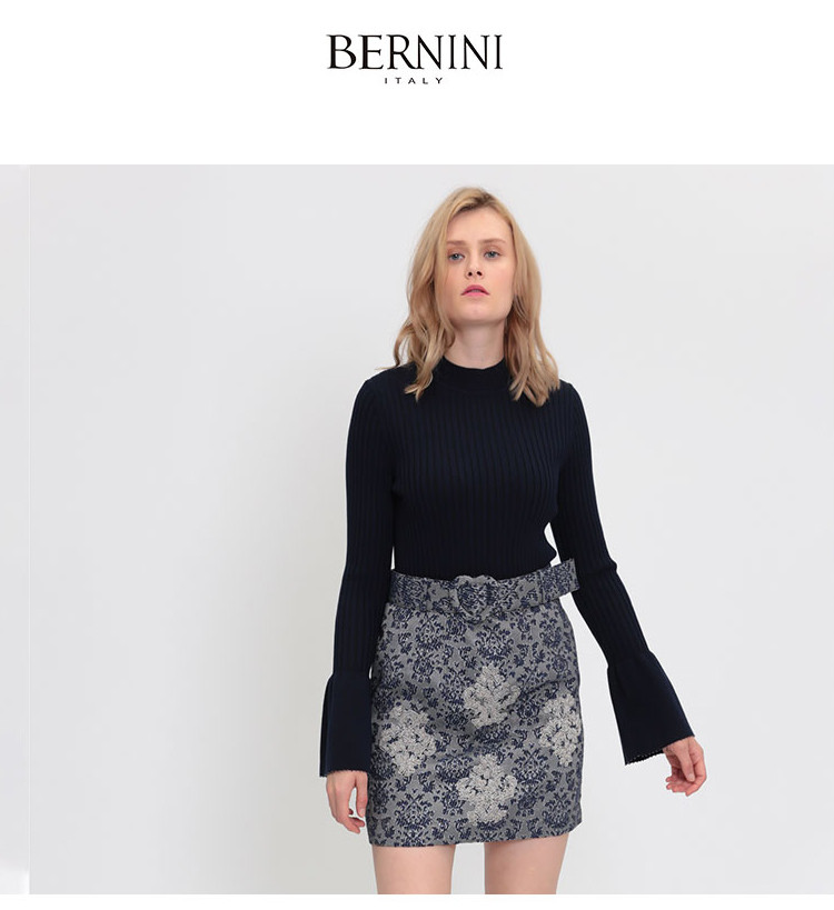 贝尔尼尼女装羊毛喇叭串珠袖口针织衫