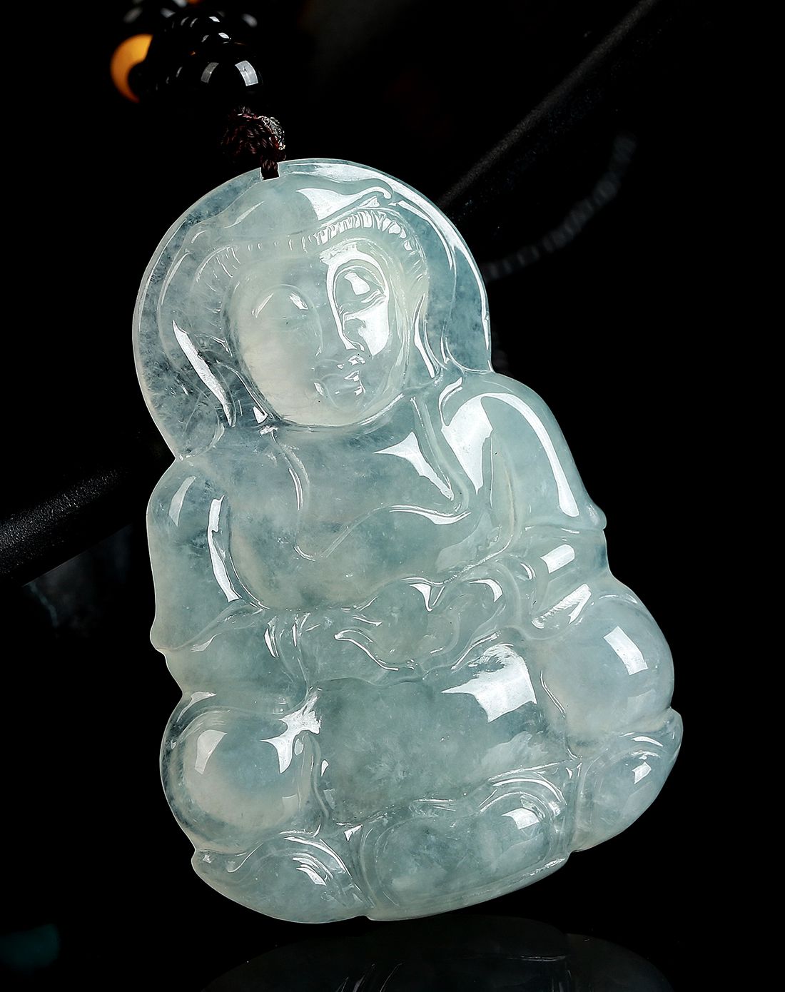 uve 高冰水润天然a货翡翠正装观音挂件