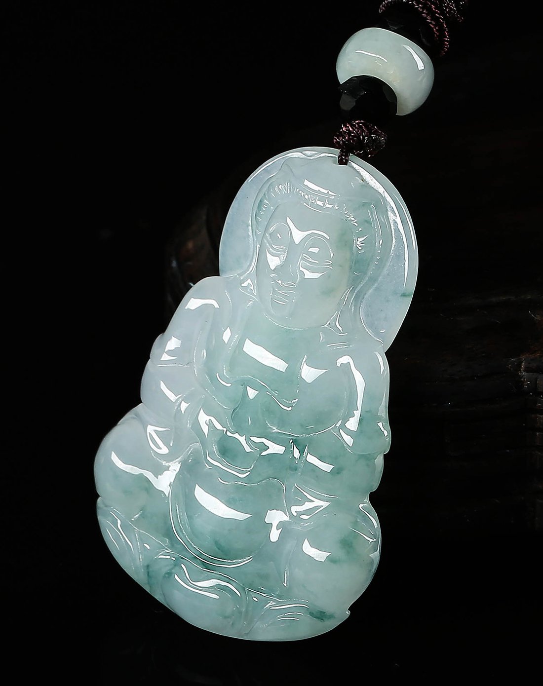 uve 冰糯飘花大号天然a货翡翠正装观音挂件