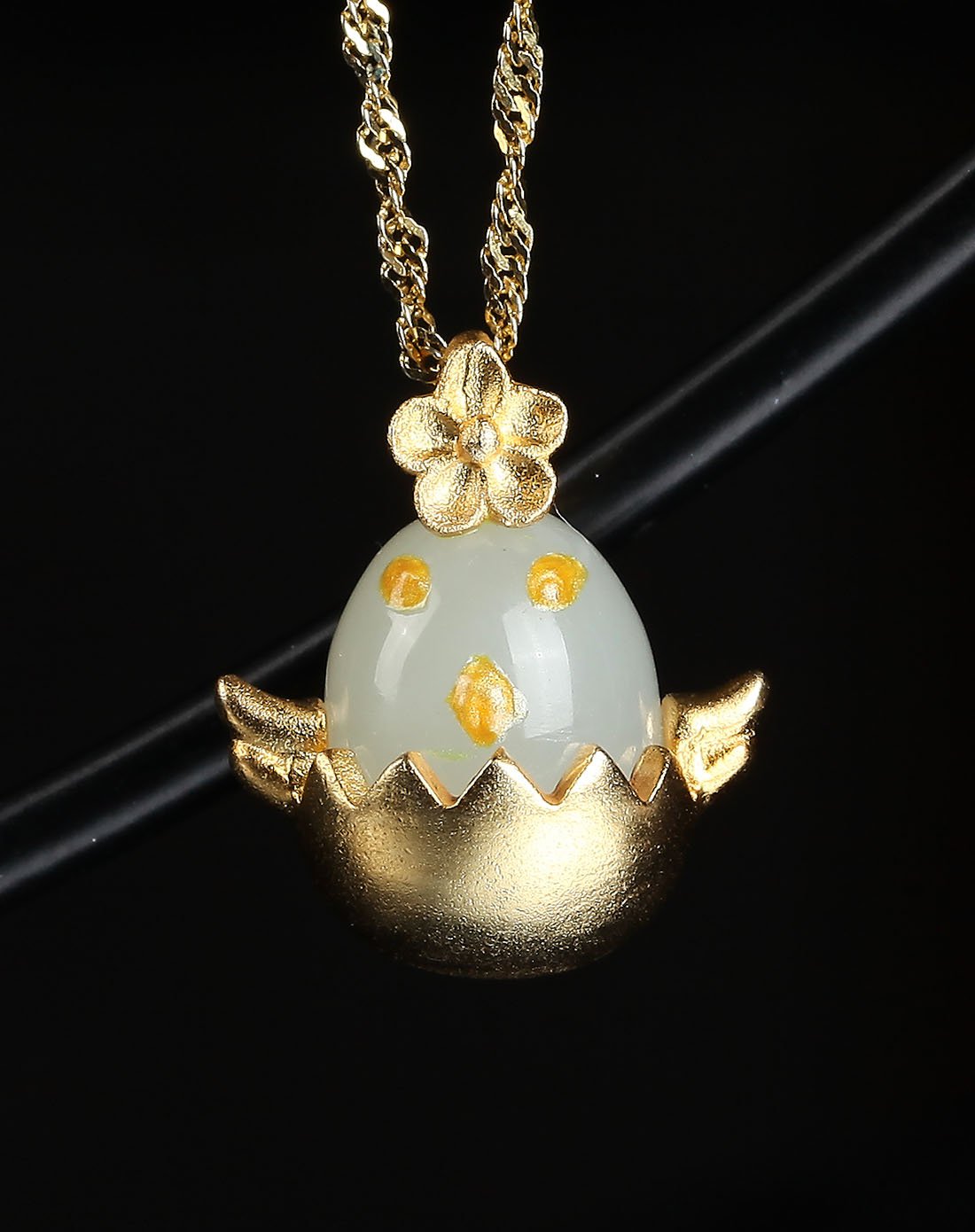 uve s925银镶天然和田白玉甜甜小鸡吊坠