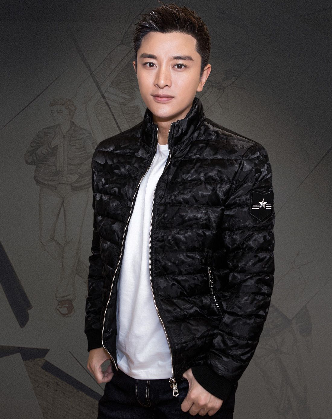 冬季男士迷彩黑保暖舒适修身休闲男士羽绒服