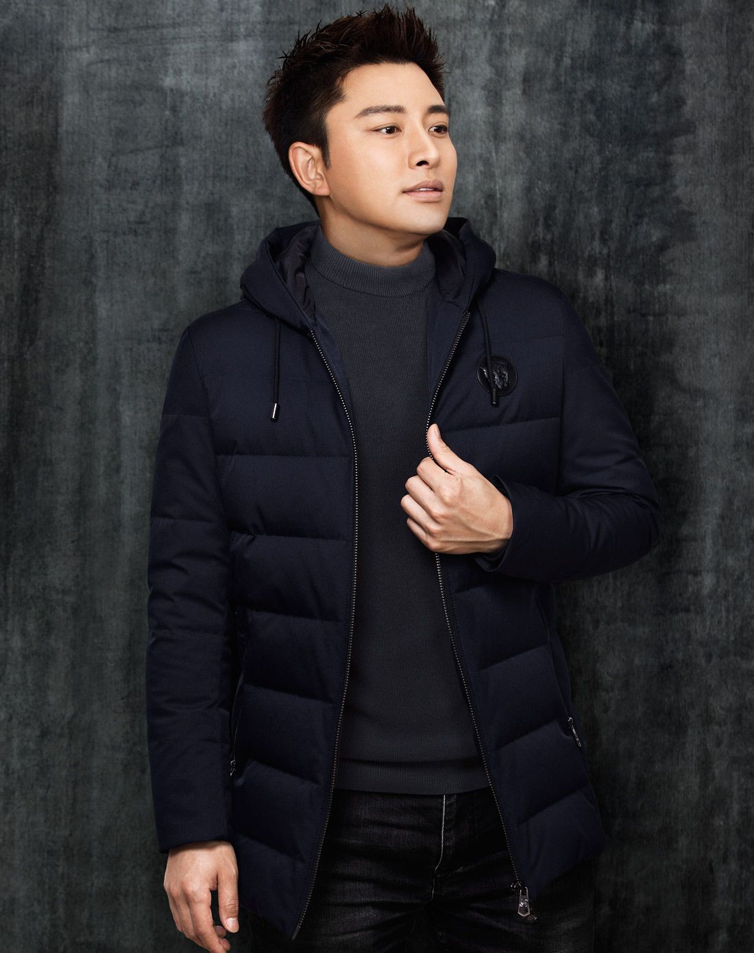 【贾乃亮明星同款】保暖时尚休闲纯色连帽长袖羽绒服