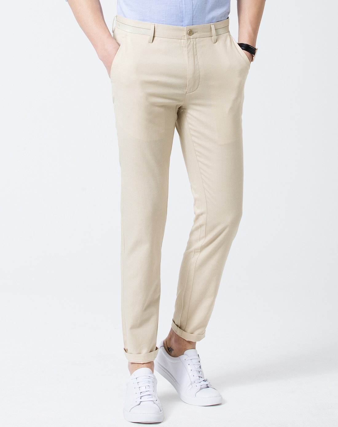 2017新品 舒适透气时尚休闲修身纯色小脚休闲裤蓝色