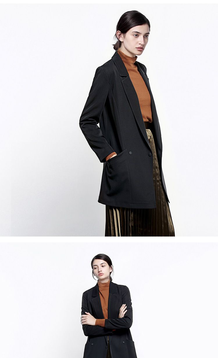 翻驳领长袖中长款常规西装外套