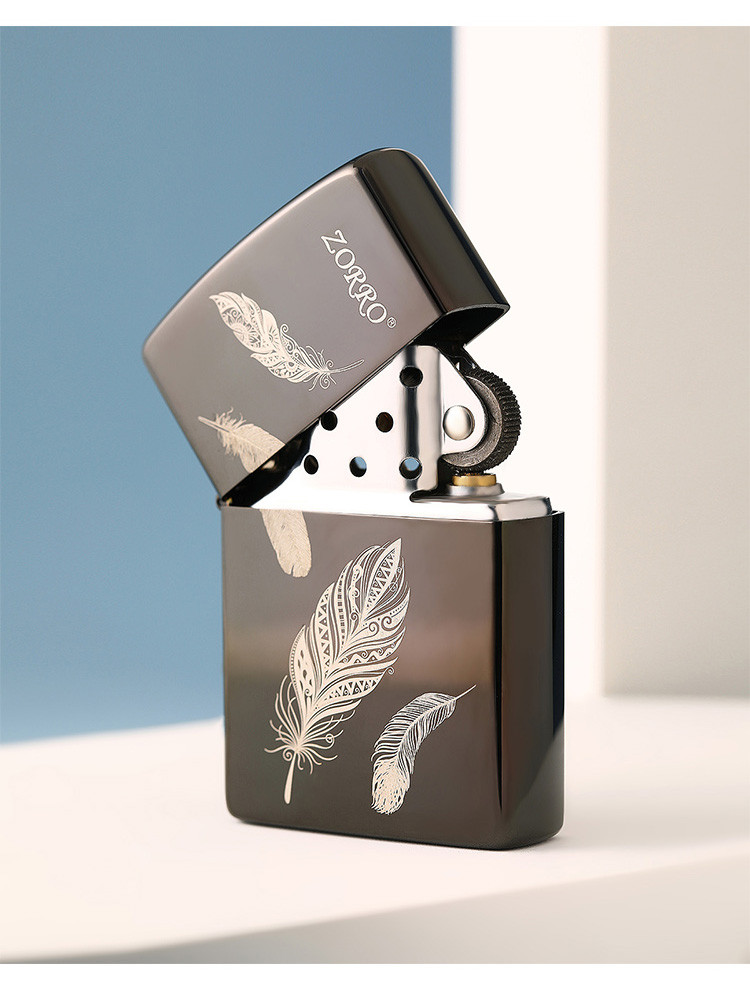 佐罗正版【男士礼物】打火机煤油情人节礼物 黑冰羽毛