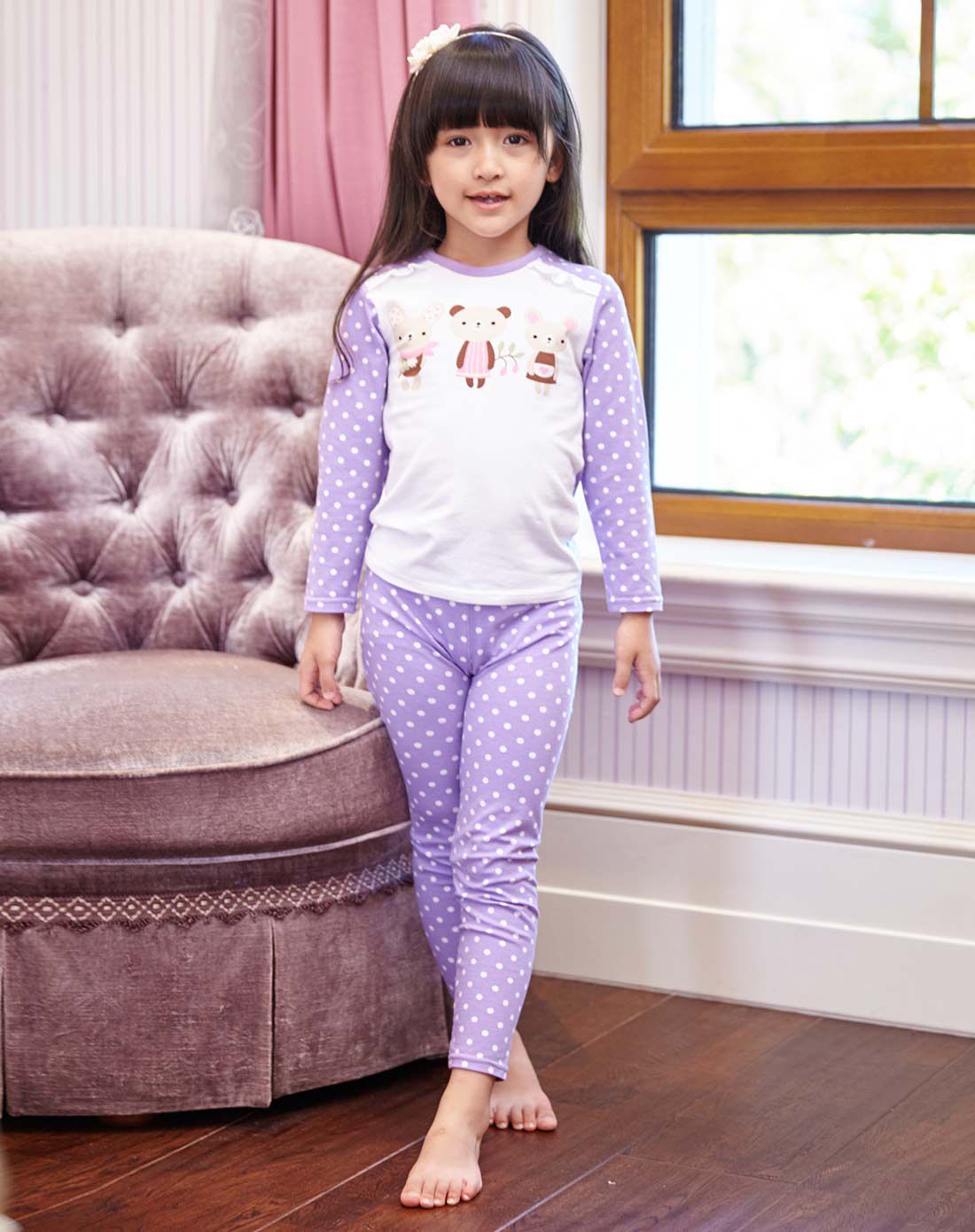 女童黄色小熊印花内衣套装