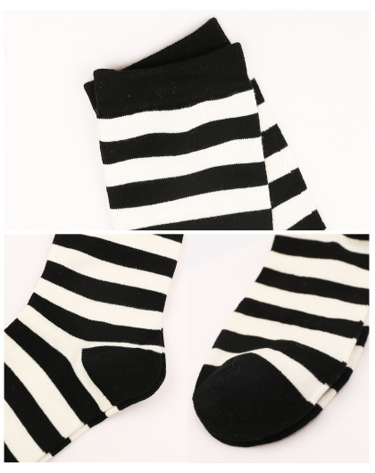 (5双装)时尚简约条纹 黑白组合 男士四季棉质潮流中筒 袜子