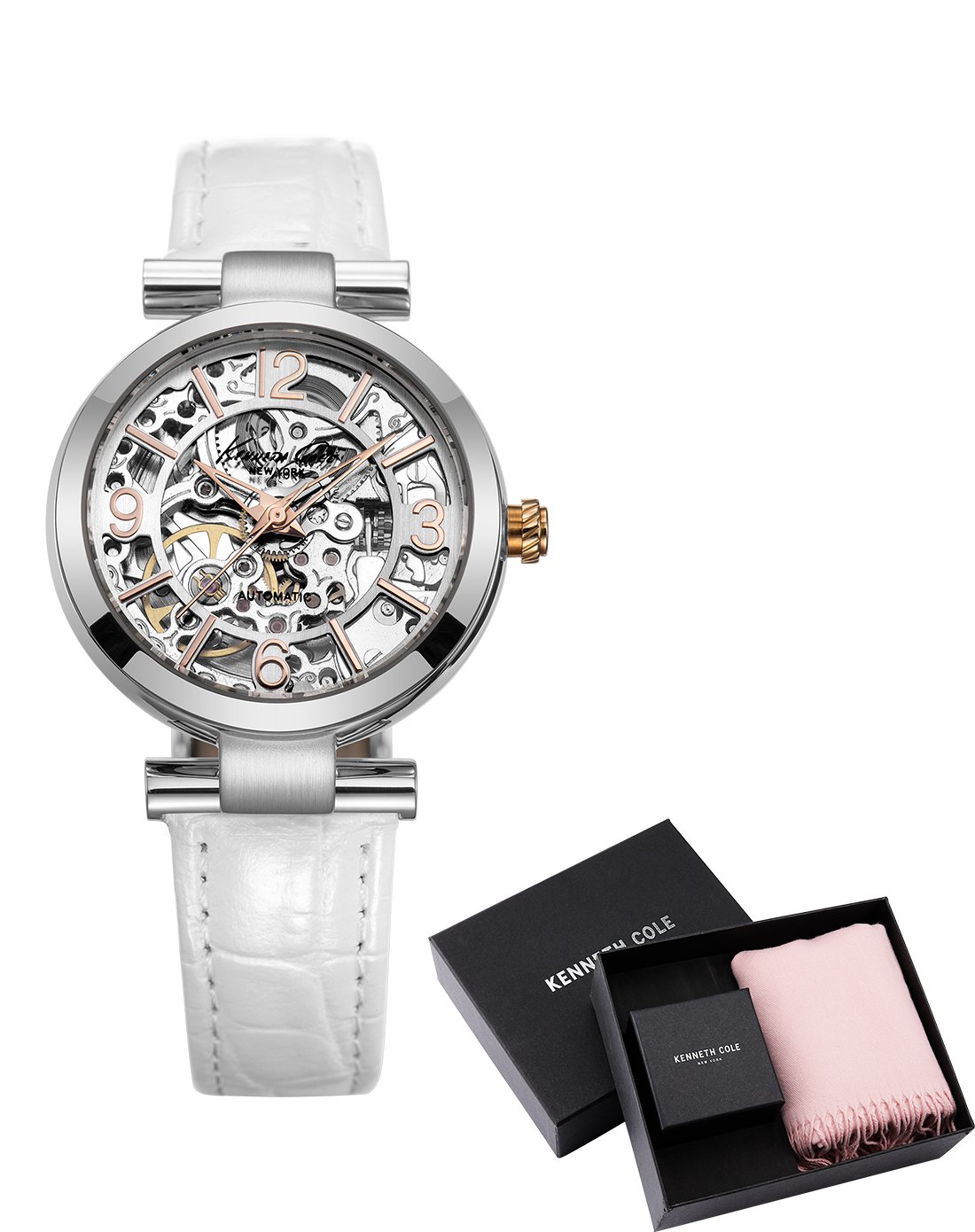 女表【送礼*礼盒围巾】畅销款美国kc时尚镂空优雅钢带女士机械手表