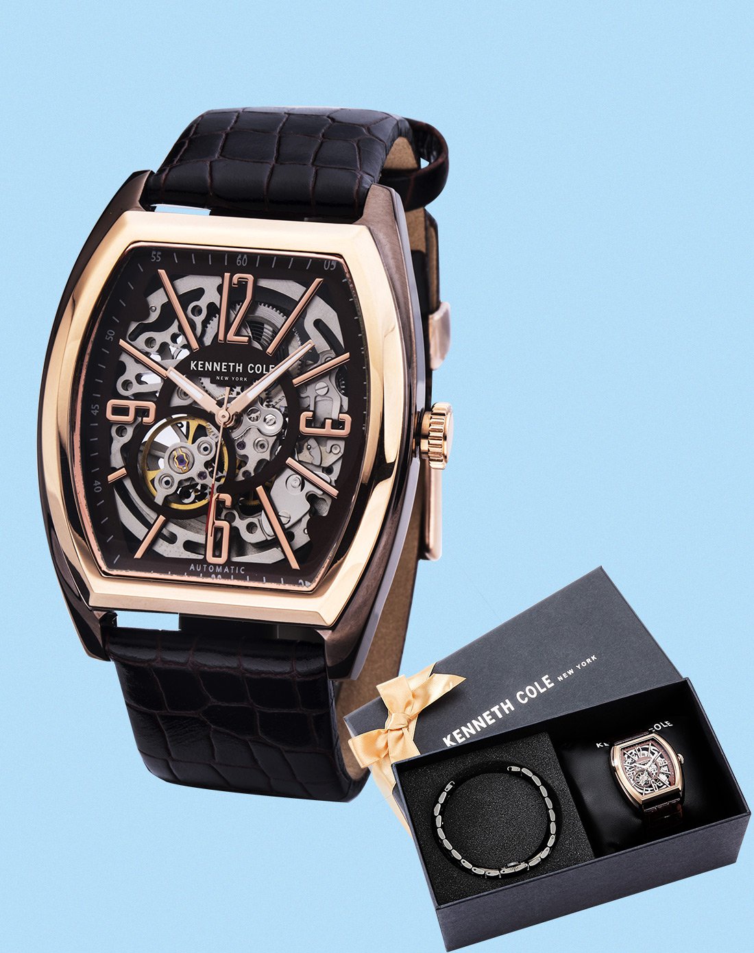 kenneth cole手表机械男表 美国kc镂空机械表透底男士商务休闲礼盒送