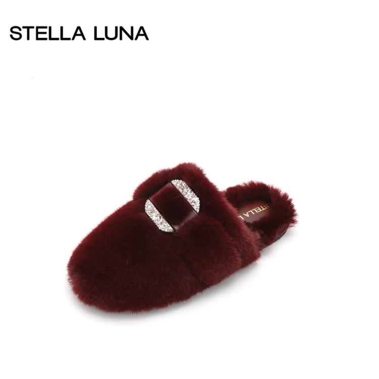 Stella Luna 女鞋春夏新款懒人拖水钻居家时尚拖鞋包头拖鞋毛毛拖