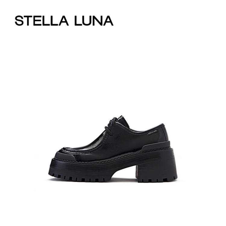 Stella Luna 女鞋2022秋季新款深口单鞋系带潮流厚底乐福鞋袋鼠鞋 In Black