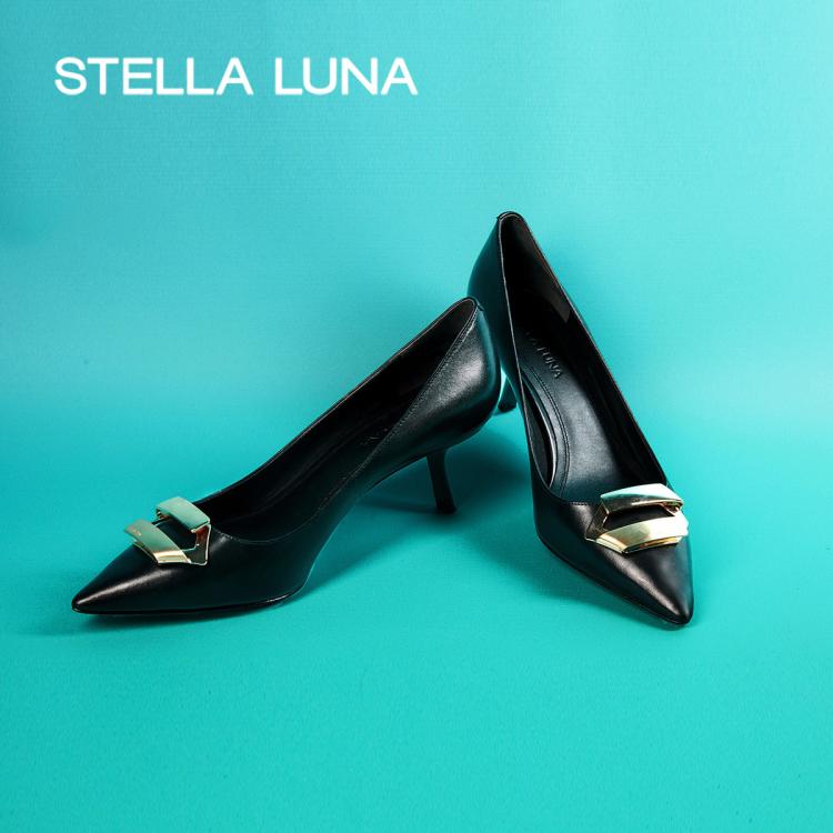 Stella Luna 女鞋春夏季单鞋钻切方扣小牛皮尖头斜角高跟鞋 In Multi