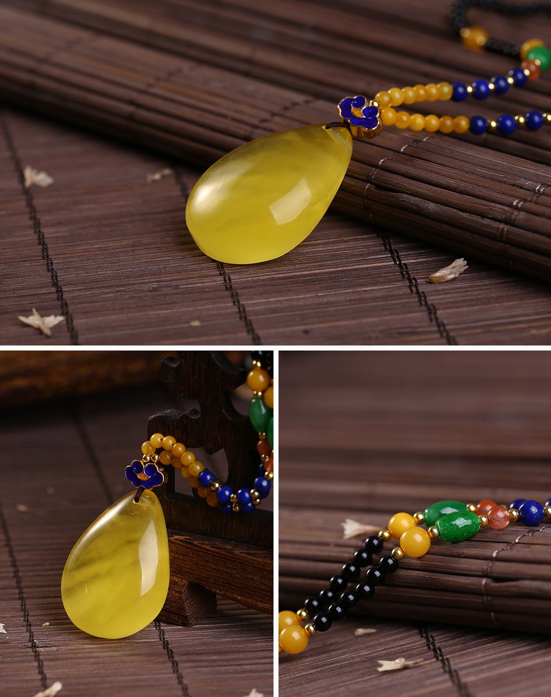 hwsa 赵薇代言水滴蜜蜡配黑玛瑙项链