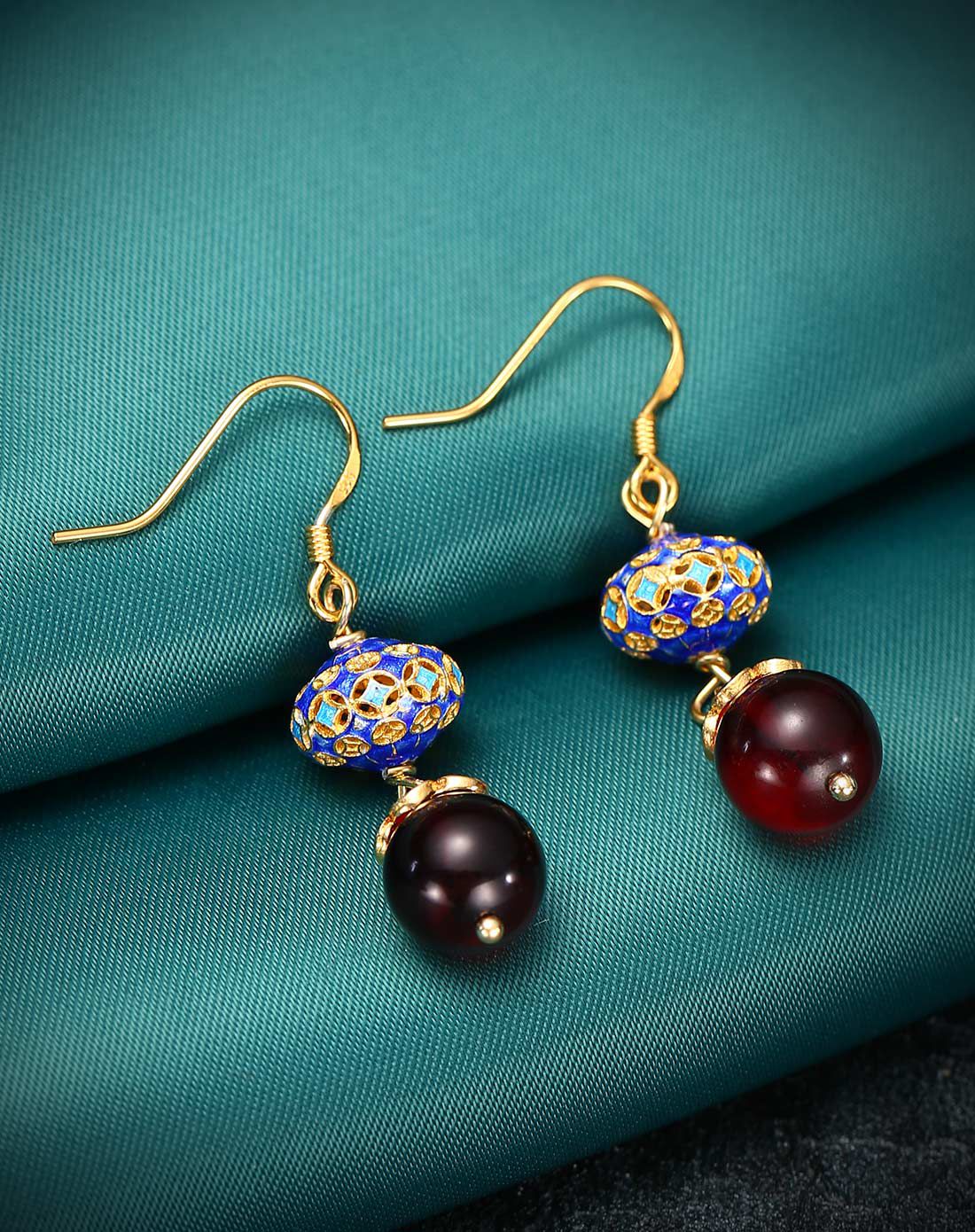 hwsa 赵薇代言复古血珀配景泰蓝耳环